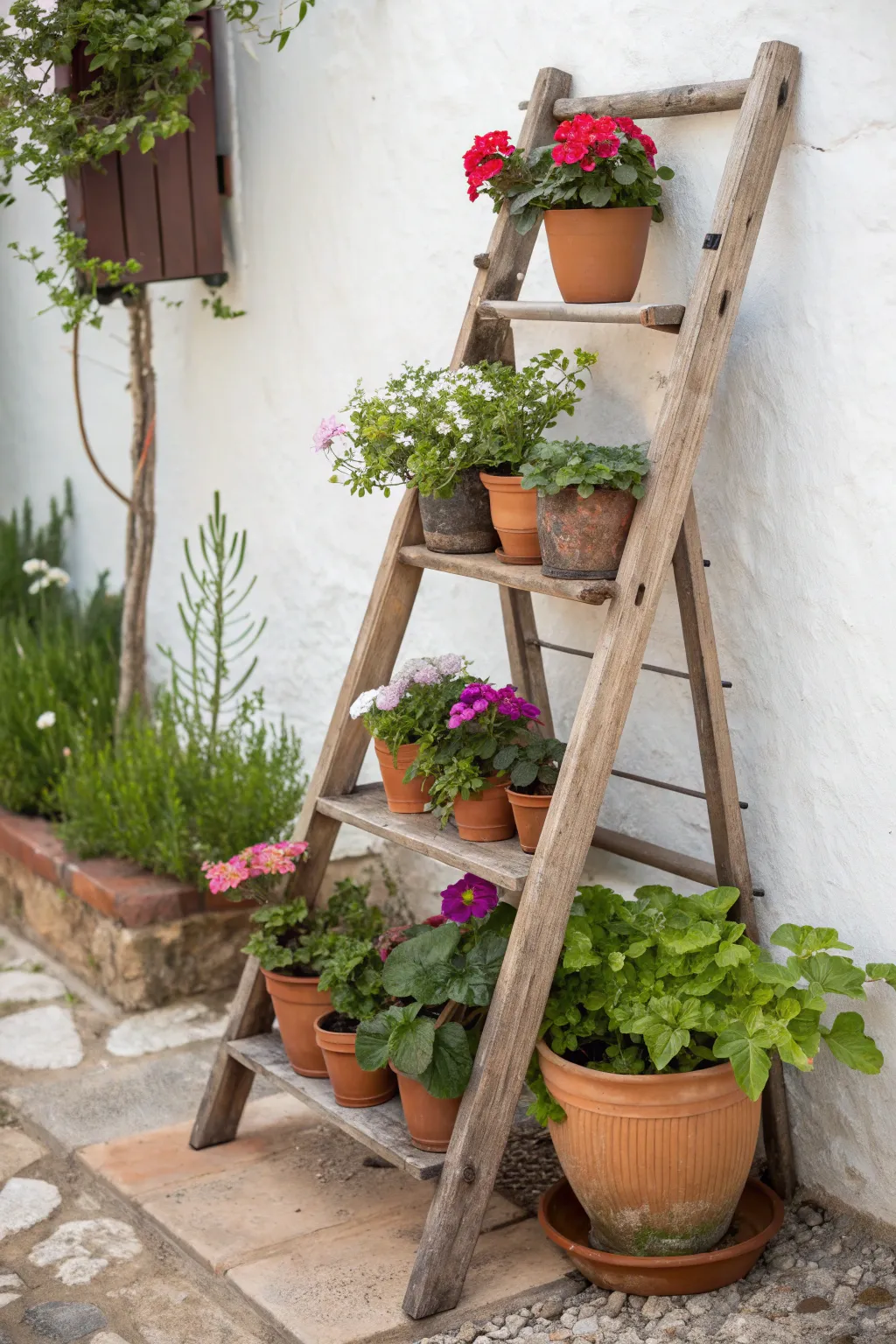 Transform your garden with a touch of Scandinavian minimalism and boho charm. 🌿✨ #GardenArt #LadderPlantStand