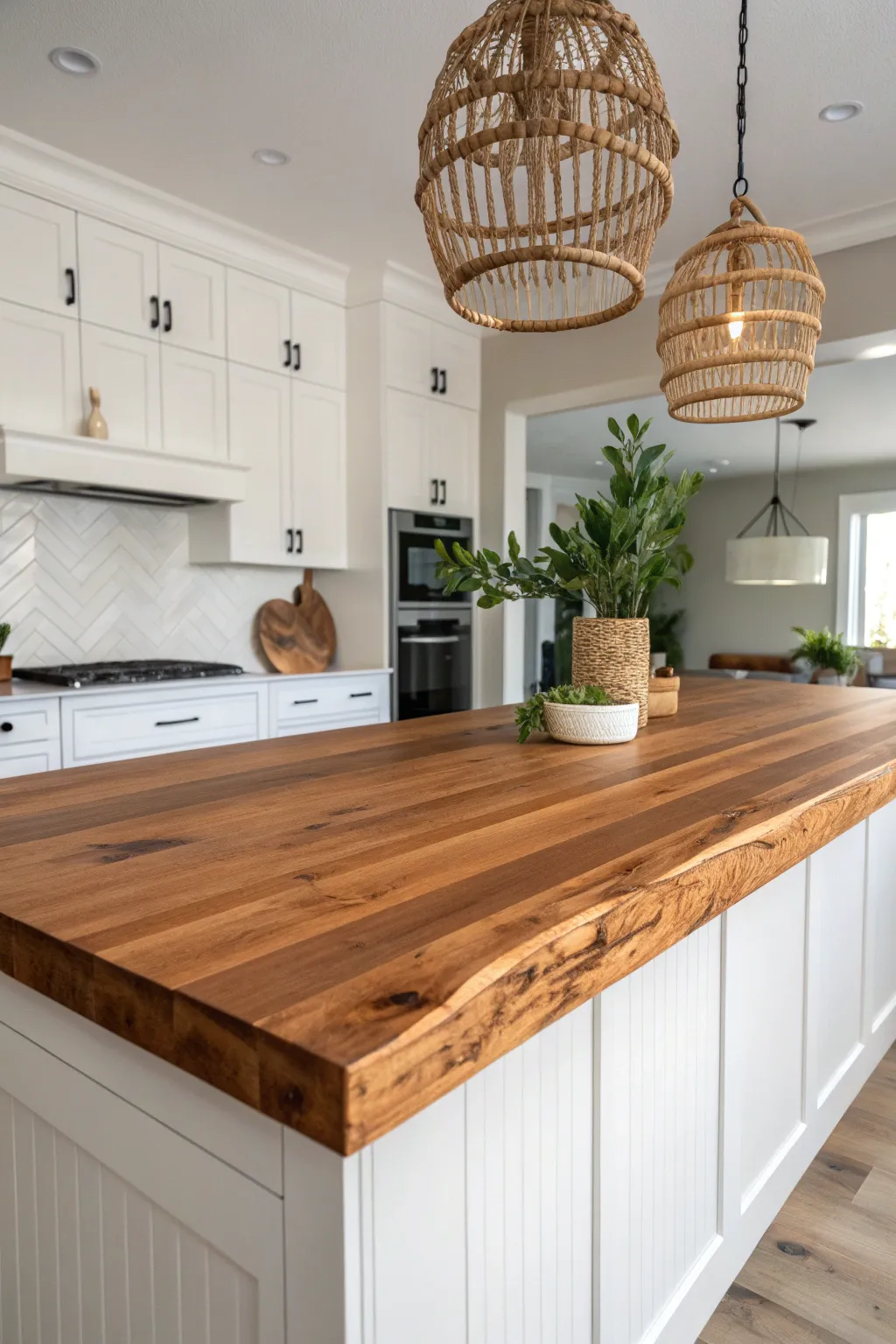 Elevate your kitchen with a stunning butcher block island—where craftsmanship meets minimalist elegance.
