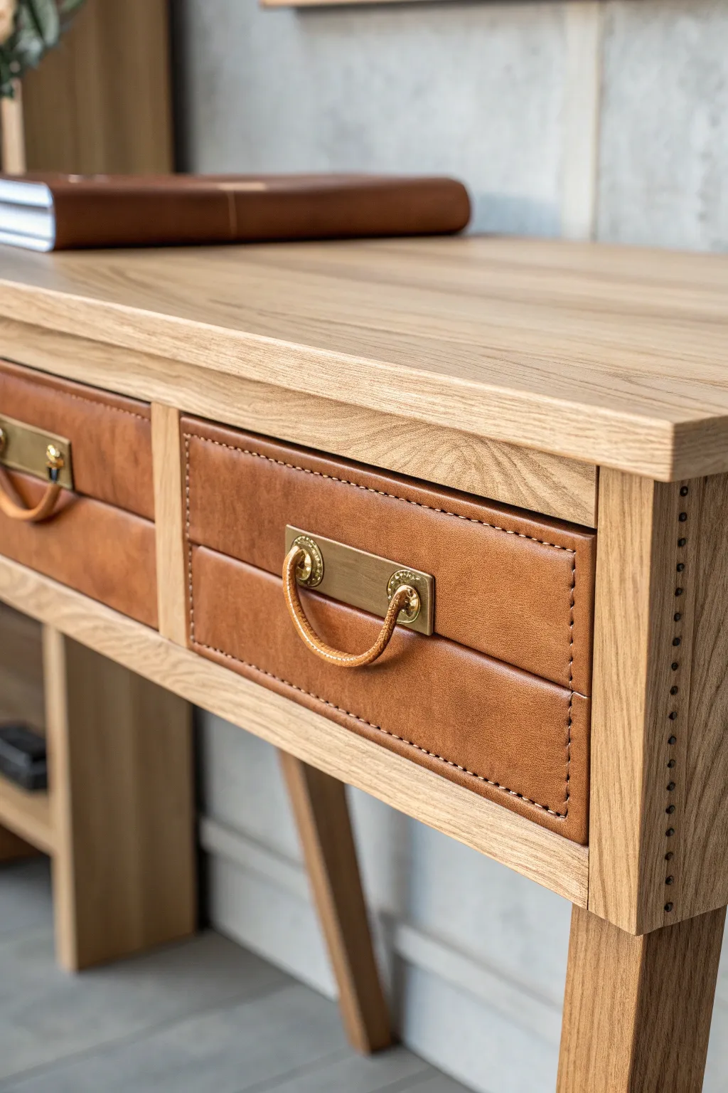 Elevate your workspace with luxe leather details: the perfect blend of minimalist elegance and Boho charm.