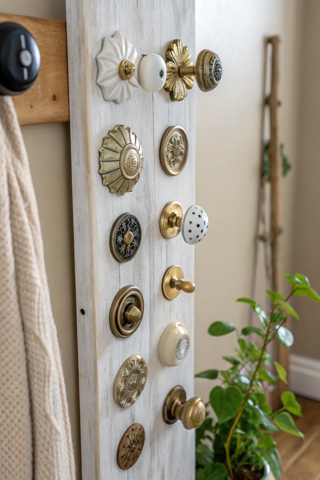 Transform vintage charm into functional art with this DIY coat rack from repurposed door knobs!