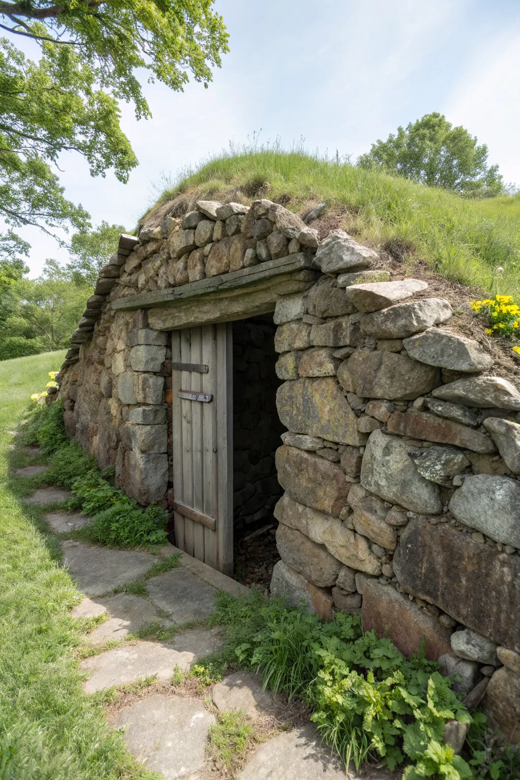 Embrace timeless charm with a classic stone-built root cellar.