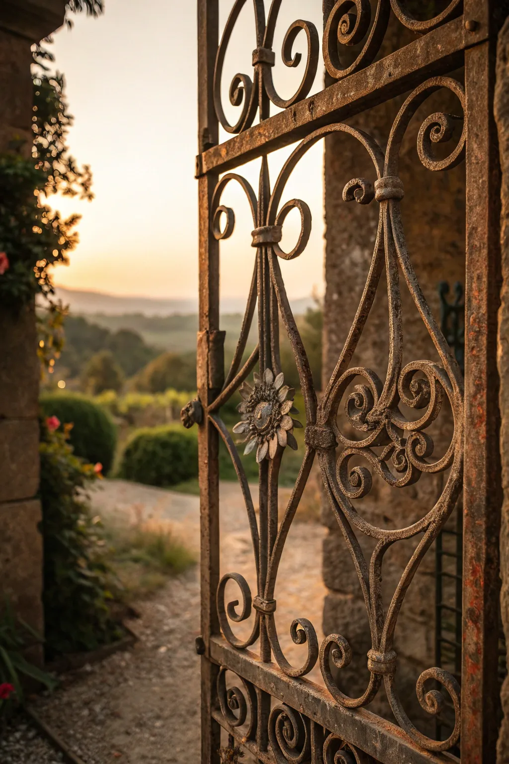Unlock the charm of timeless beauty with elegant iron gates, where every detail tells a story.