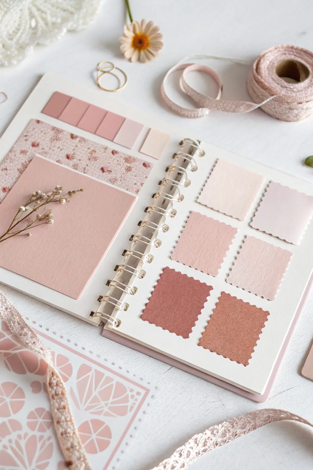 Discover the art of monochrome: a pastel pink scrapbook masterpiece that captures simplicity and elegance.