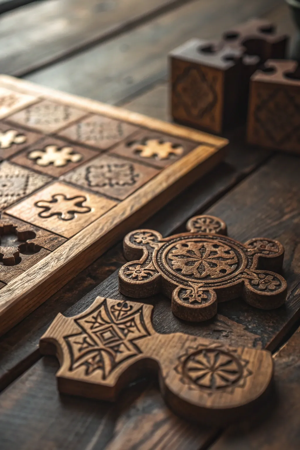 Craft your own story with these uniquely carved wooden puzzle pieces—where creativity meets craftsmanship.