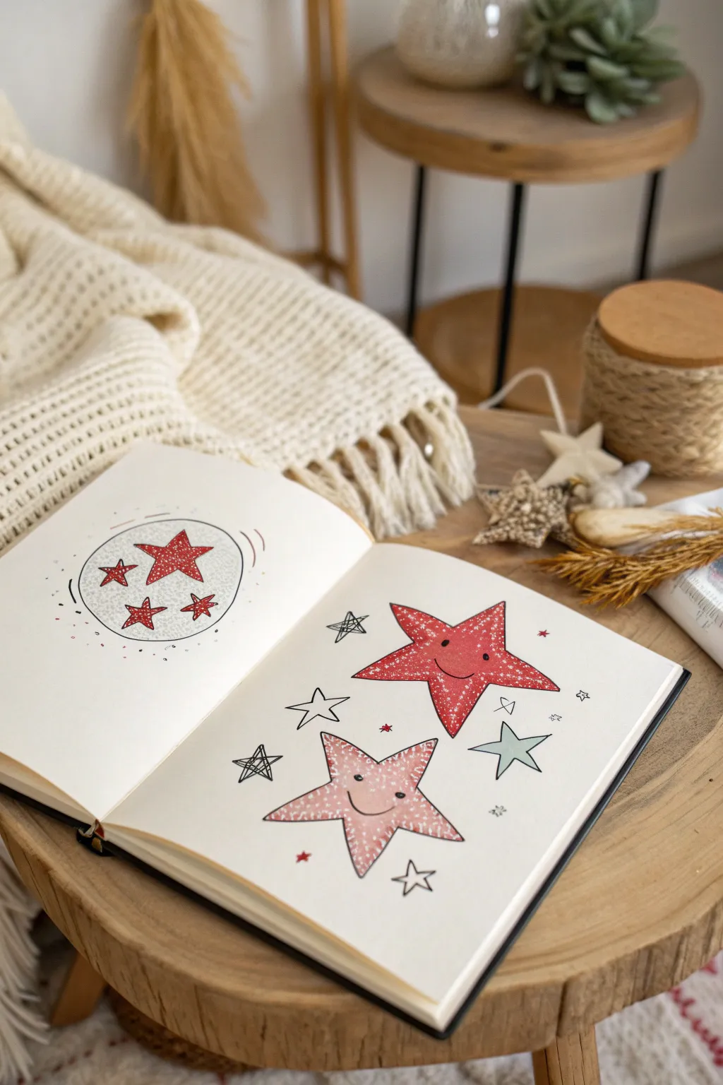 Dive into a celestial tale where stars come alive in this charming minimalist storybook scene.
