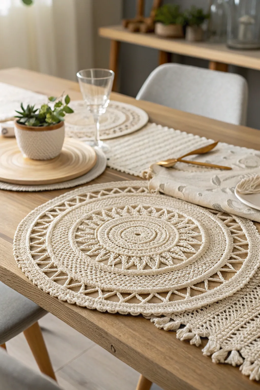 Crafted Elegance: Elevate your dining with beautiful crochet placemats.