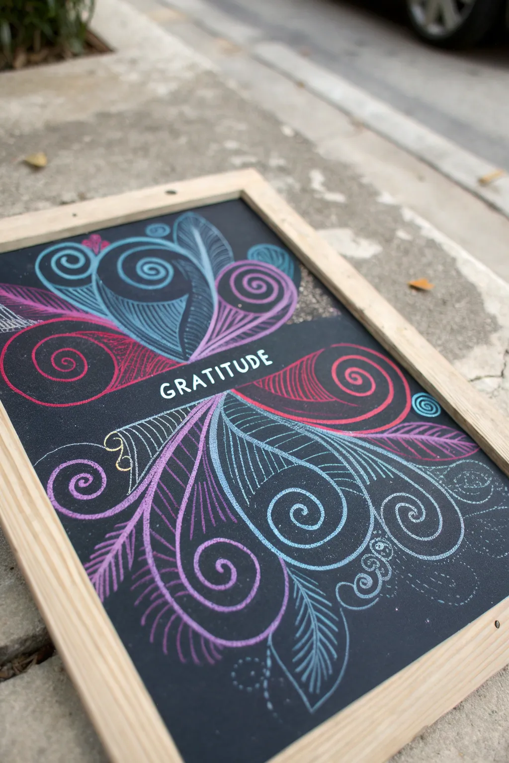 Express gratitude with bold and beautiful abstract chalk art that speaks volumes through its vibrant simplicity.