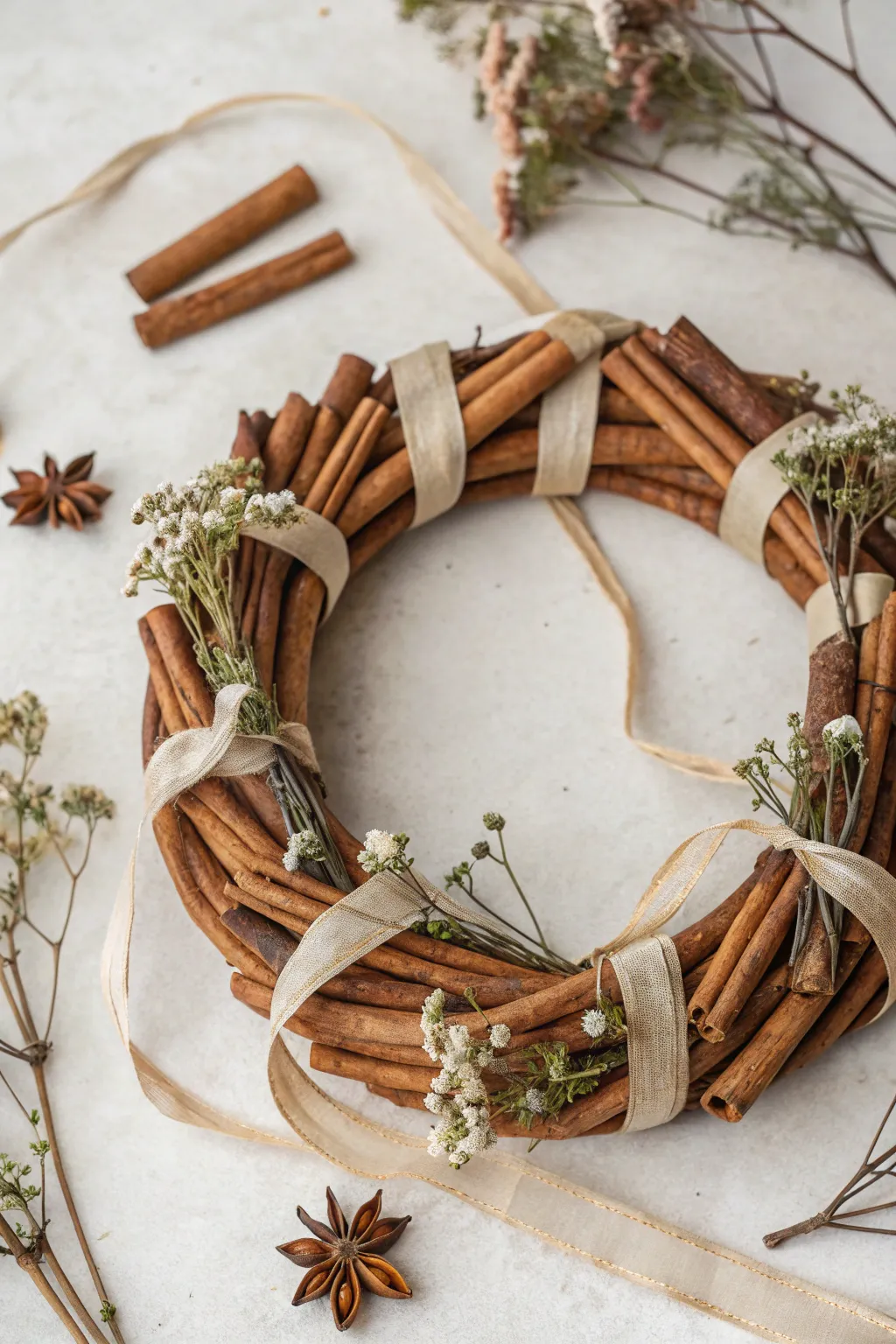 Embrace the warmth of the season with a cinnamon-infused wreath that delights the senses.