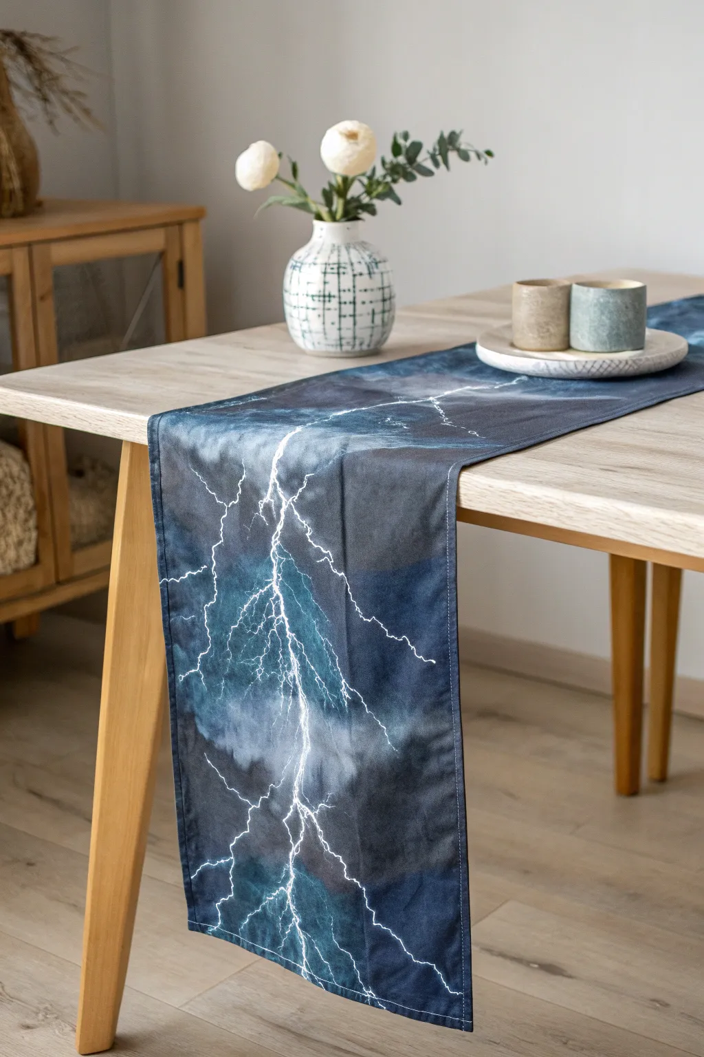 Bring the storm indoors with a beautifully crafted rainy day table runner, perfect for adding a touch of nature's drama to your dining space.