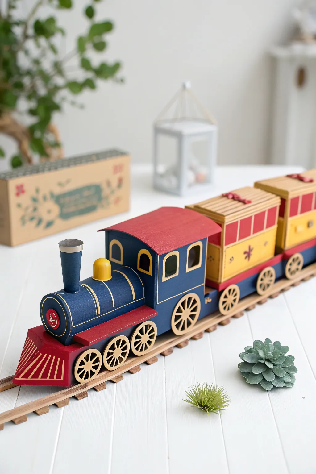 Unleash creativity with these vibrant, handcrafted cardboard trains – a delightful centerpiece for imaginative play!