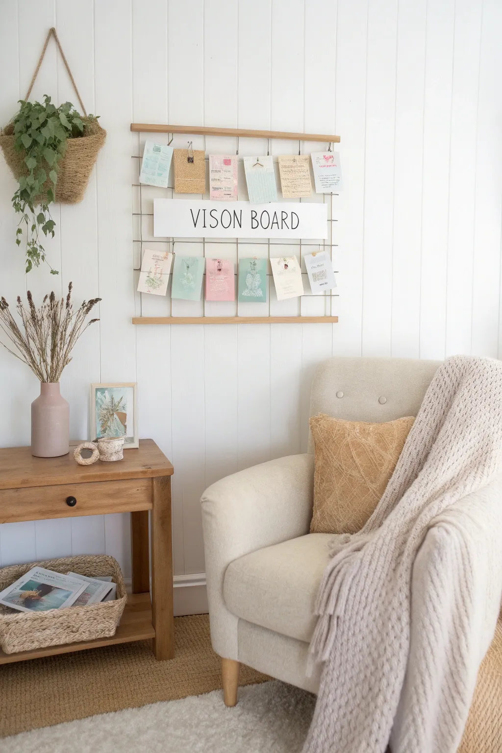 Transform your corner into a serene vision board sanctuary, where dreams come to life.