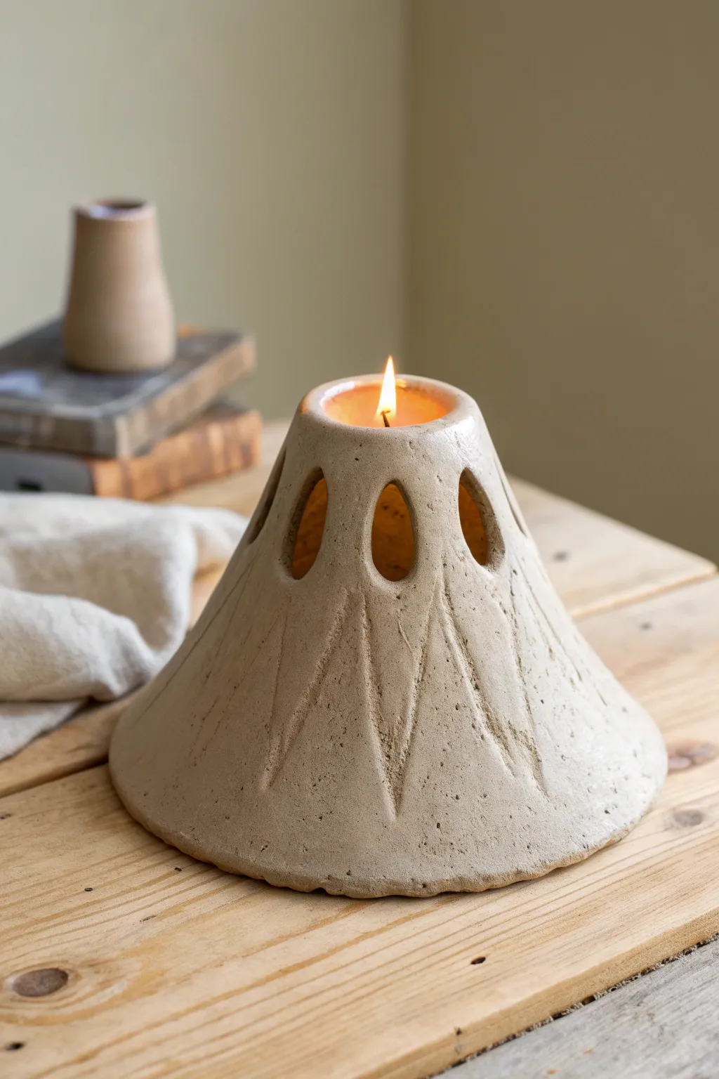 Illuminate your space with the natural beauty of a volcano-inspired candle holder, where simplicity meets fiery elegance.