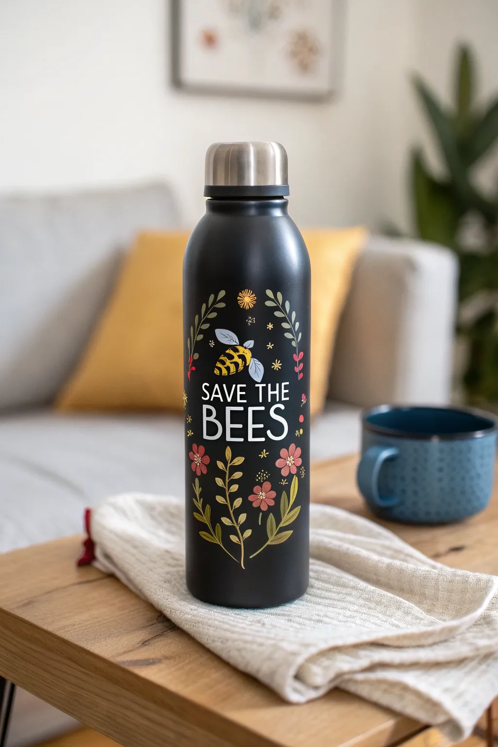 Spread a green message with style: Embrace nature with our 'Save the Bees' sticker on your eco-friendly bottle.