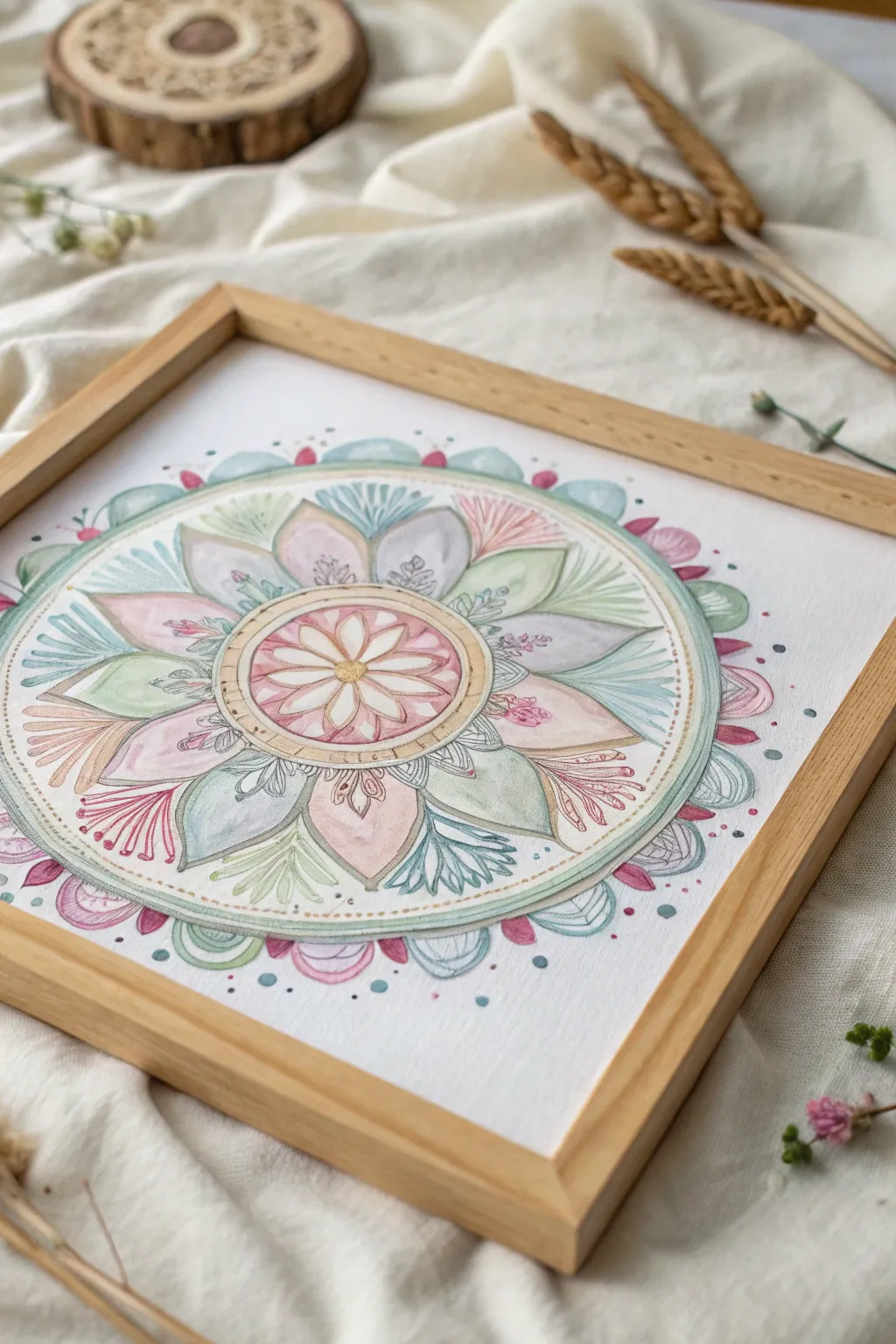 Embrace the beauty of nature with this stunning watercolor mandala. Perfect harmony in every stroke.