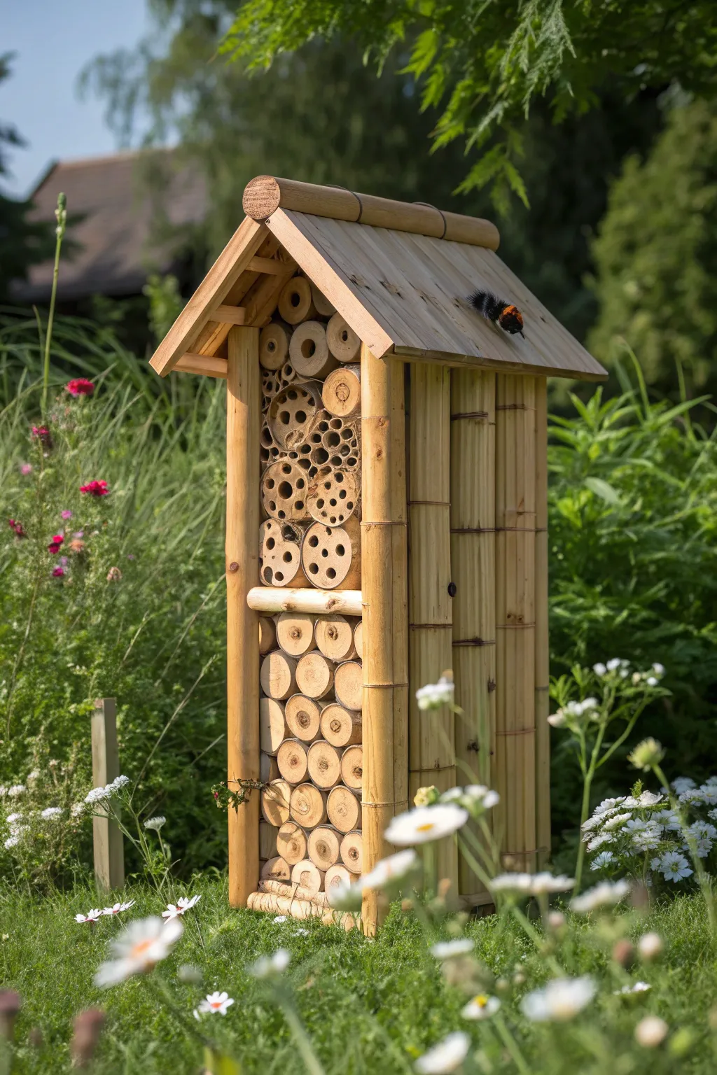 Invite nature into your garden with a handcrafted bamboo bee shelter, where simplicity and sustainability meet elegance.