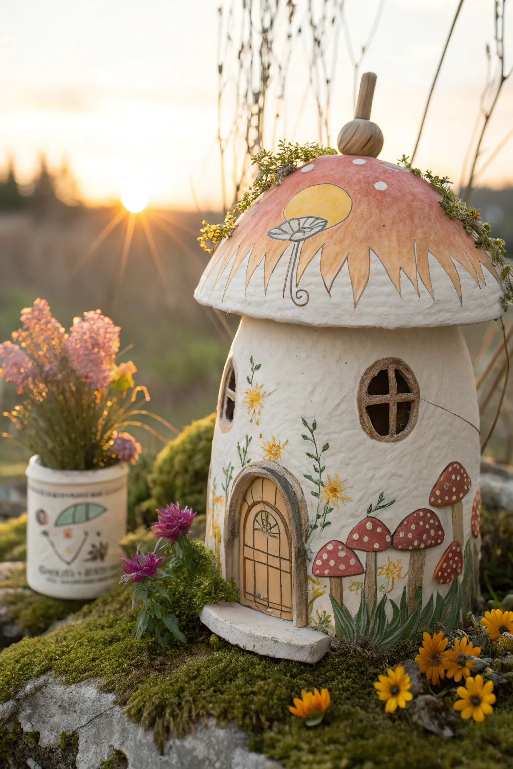 Awaken your garden with the charm of a sunrise-painted fairy house. 🌅🏡 #FairyGarden #ScandinavianBoho