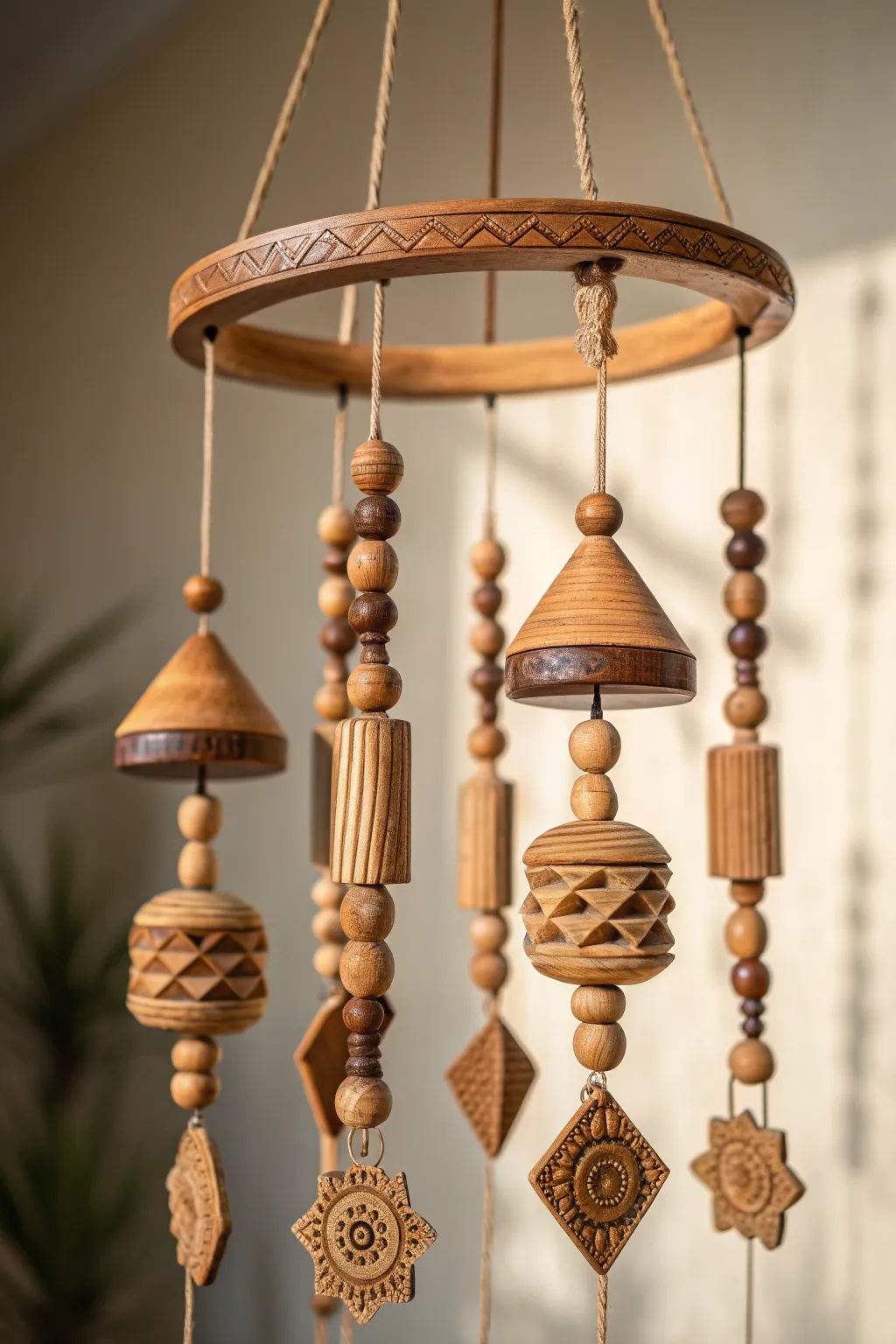 Elevate your space with the timeless charm of an artistic wooden mobile.