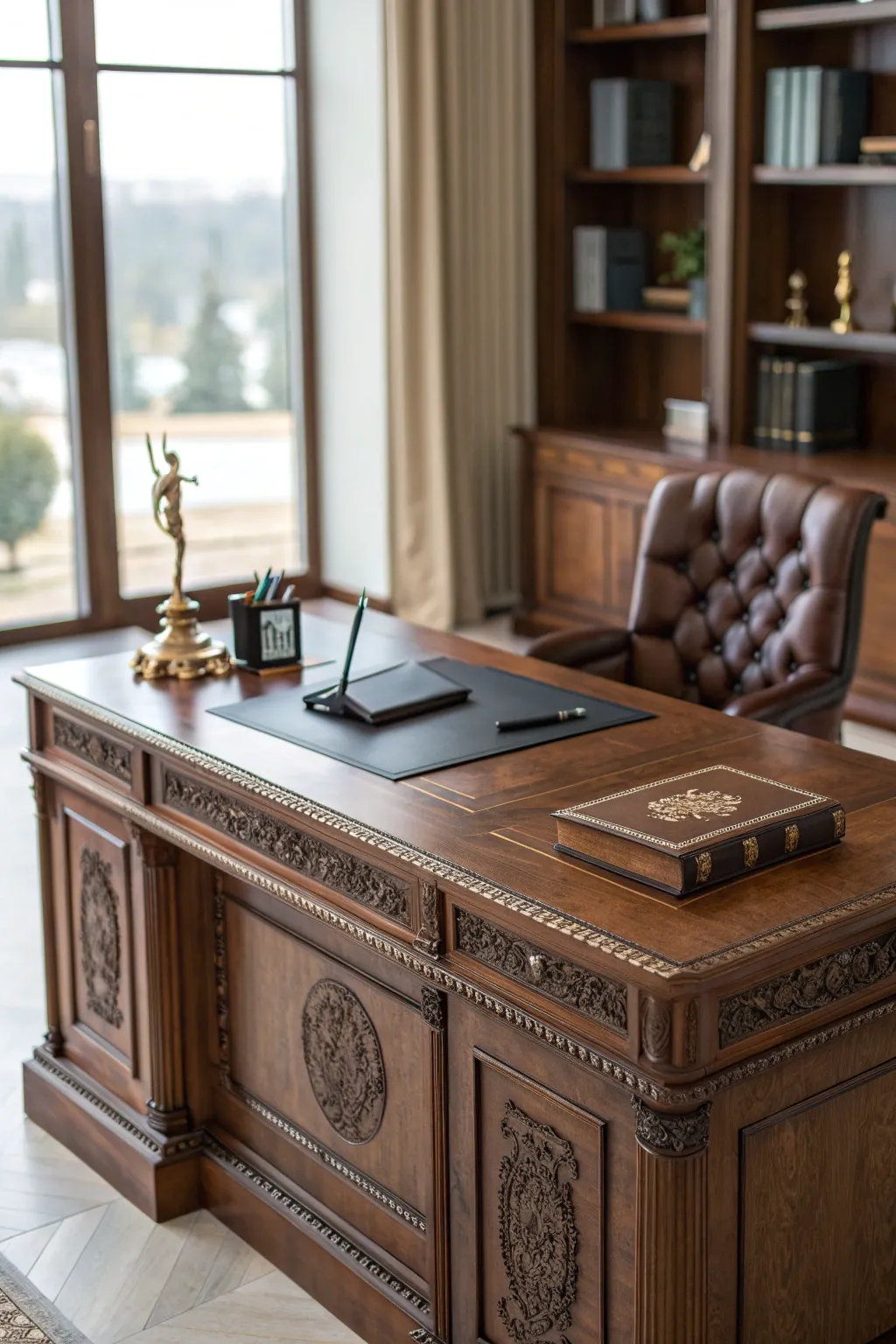 Elevate your workspace with the timeless elegance of an executive wood desk.