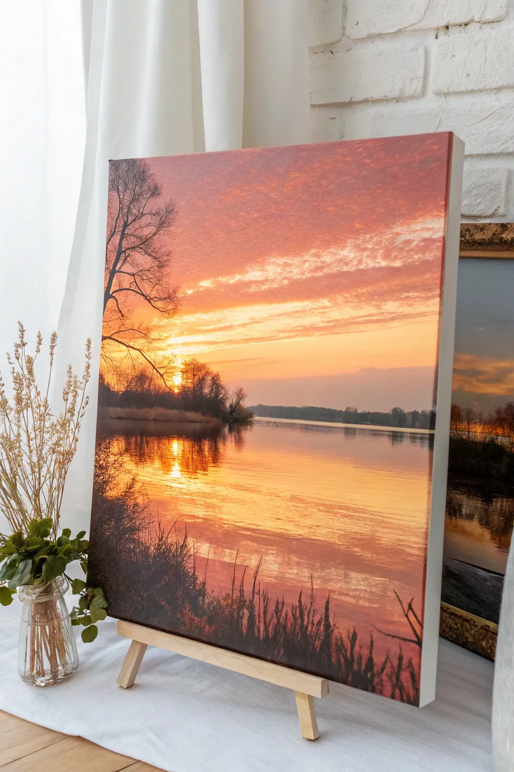 Embrace tranquility with this minimalist sunset reflection painting, where warm hues and natural beauty meet.