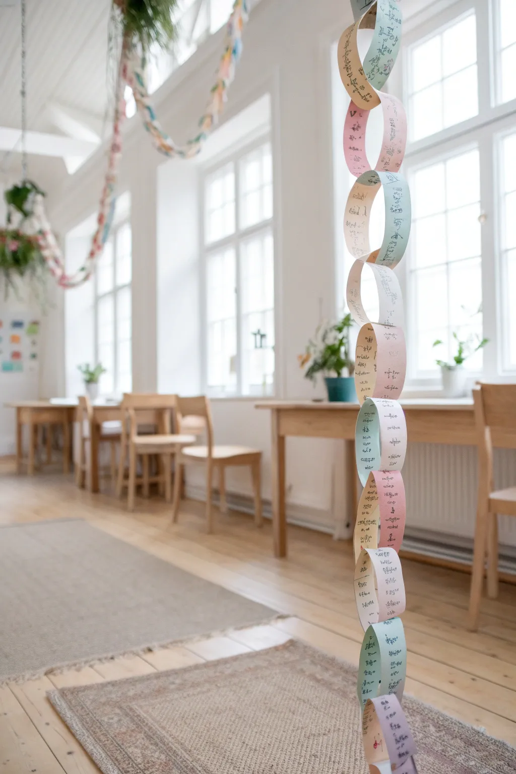 Celebrating kindness with a charming paper chain, woven with words of joy and friendship.