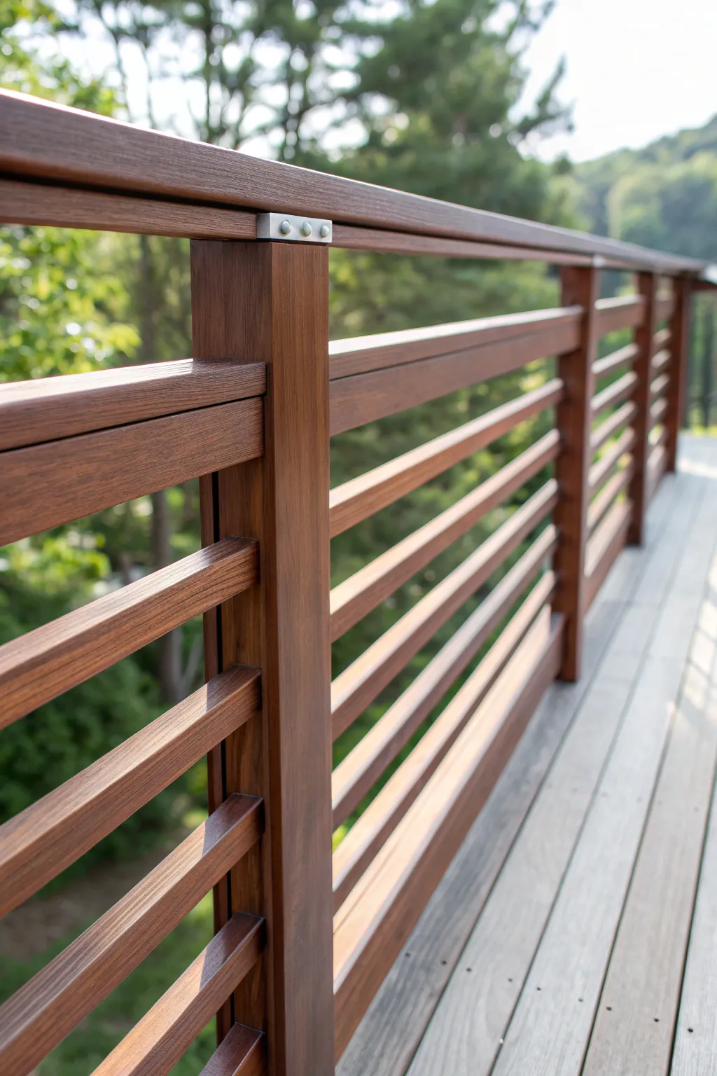 Elevate your deck with sleek, horizontal 2x4 railings for a modern, open view.