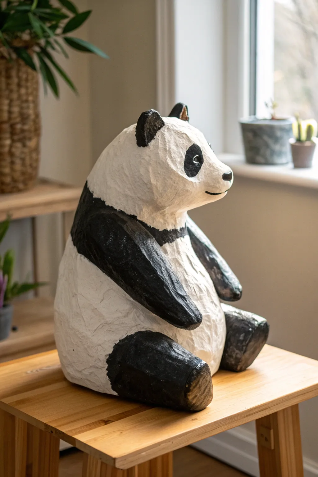 Craft a touch of whimsy and elegance with this charming paper mache panda centerpiece.