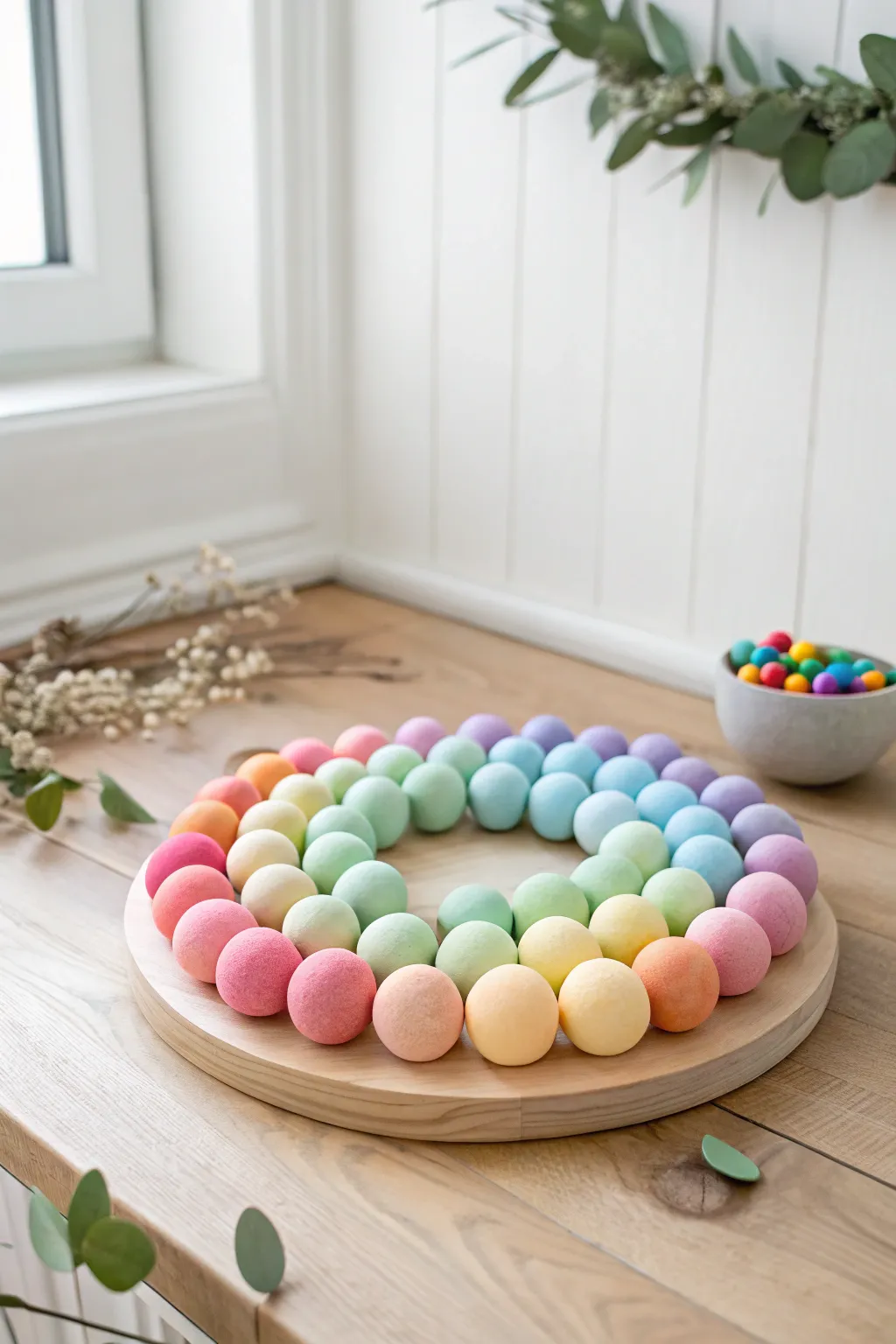 Add a splash of color to your space with this simple yet stunning foam ball color wheel display. Perfect for minimalist decor lovers!
