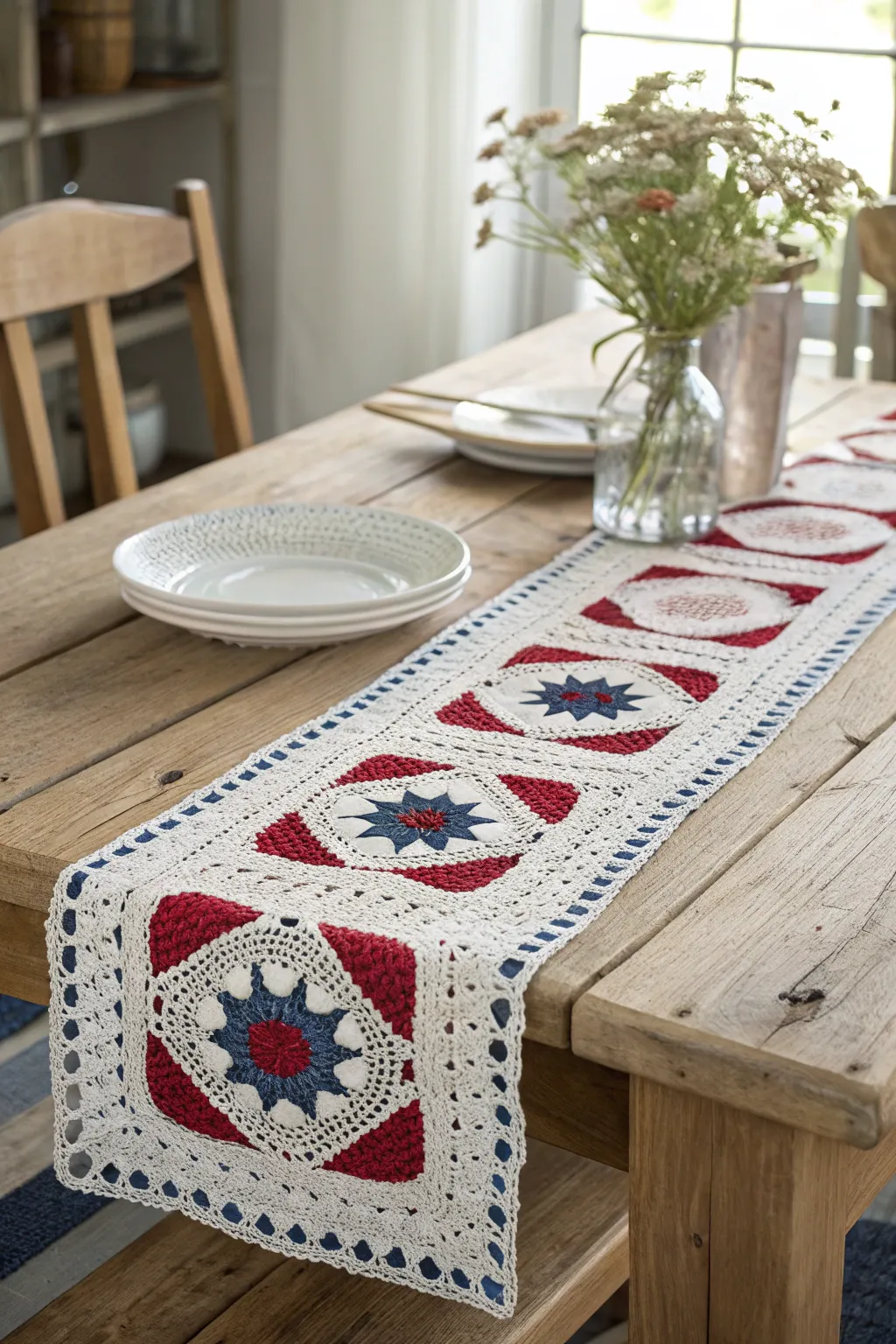 Add a touch of crafted elegance to your 4th of July celebrations with this stunning Patriotic Table Runner!
