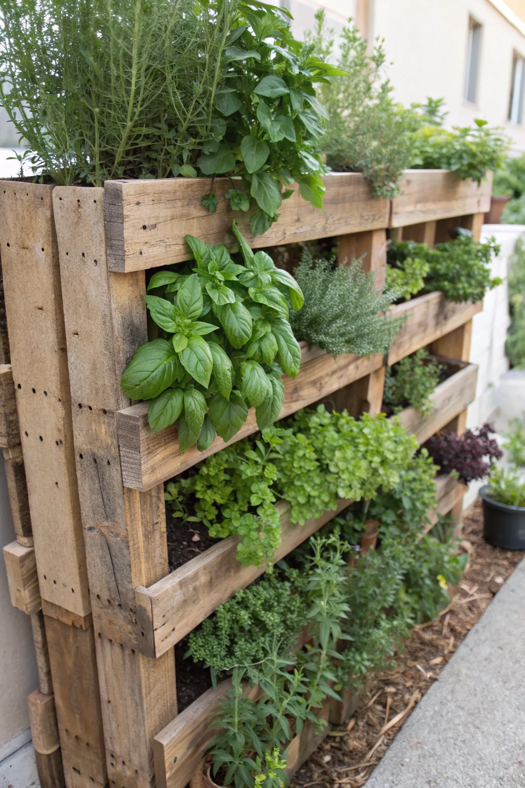 Elevate your space with a handcrafted vertical herb garden, where rustic charm meets fresh flavor.