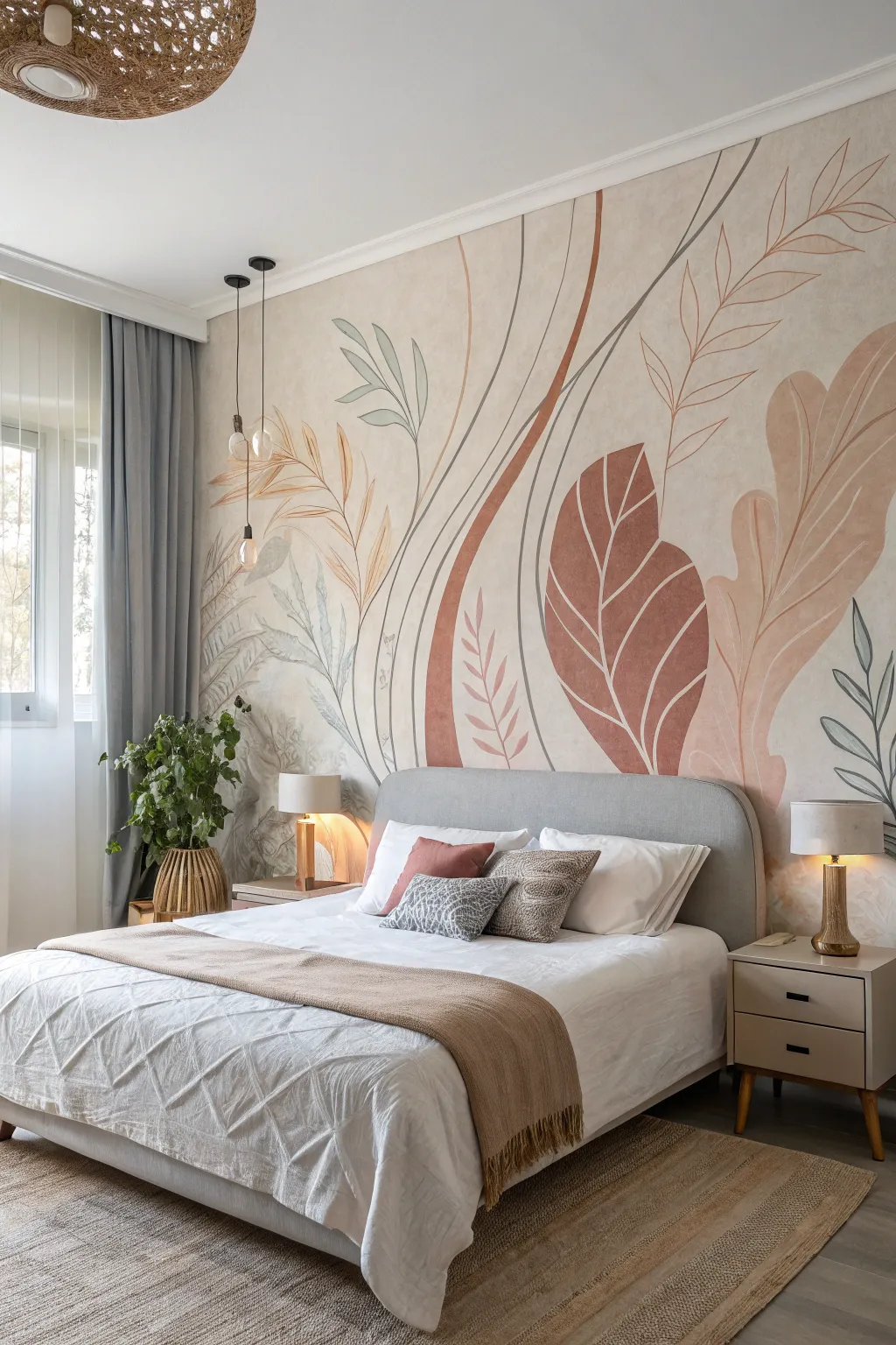 Organic shapes add a calming effect to the bedroom.