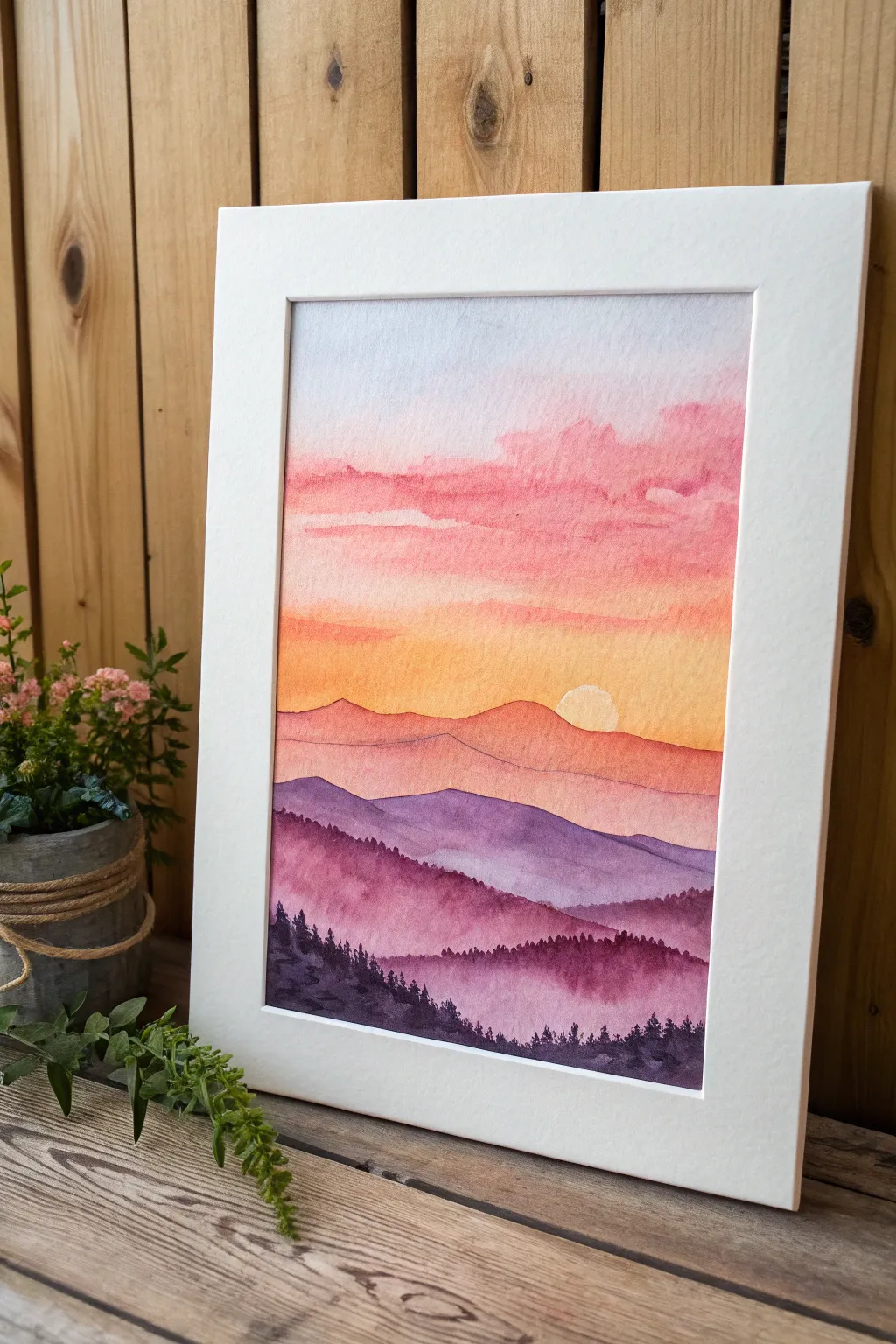 Bring the warmth of a sunset into your home with this exquisite watercolor masterpiece.