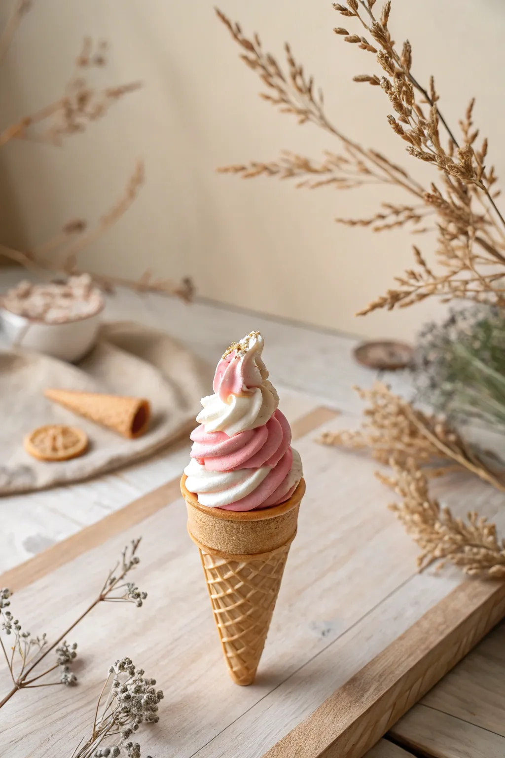 Capture the essence of summer with this charming clay ice cream cone - a perfect blend of playful artistry and minimalist elegance.