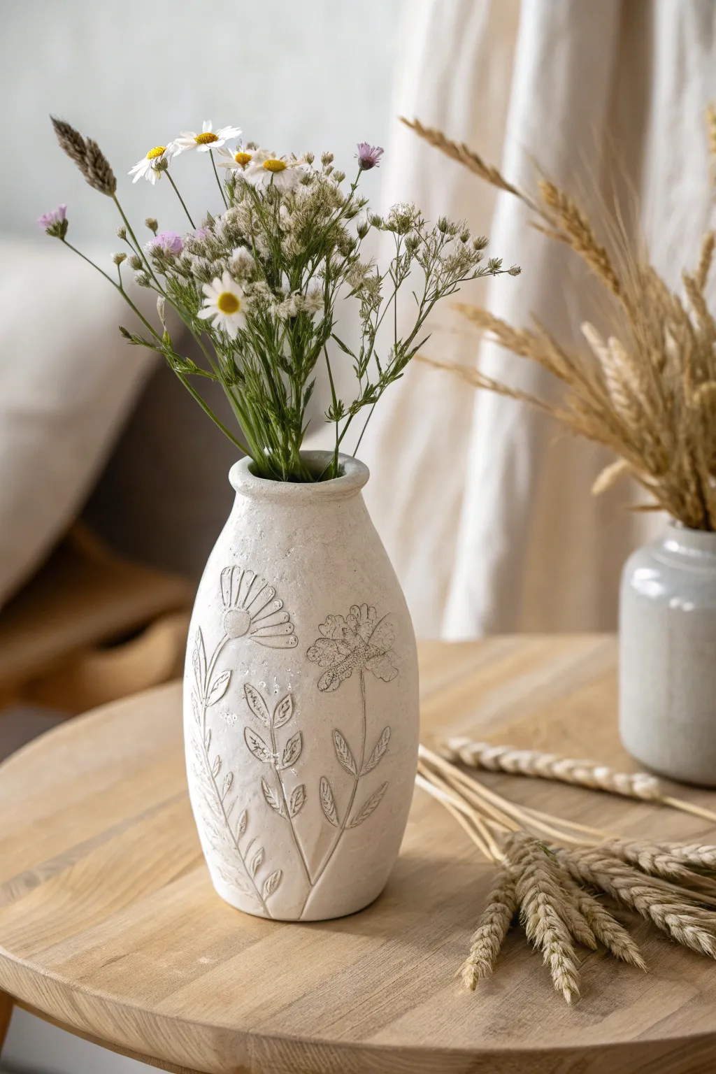 Embrace simplicity with this handcrafted floral clay vase, perfect for adding a touch of nature to your home decor.