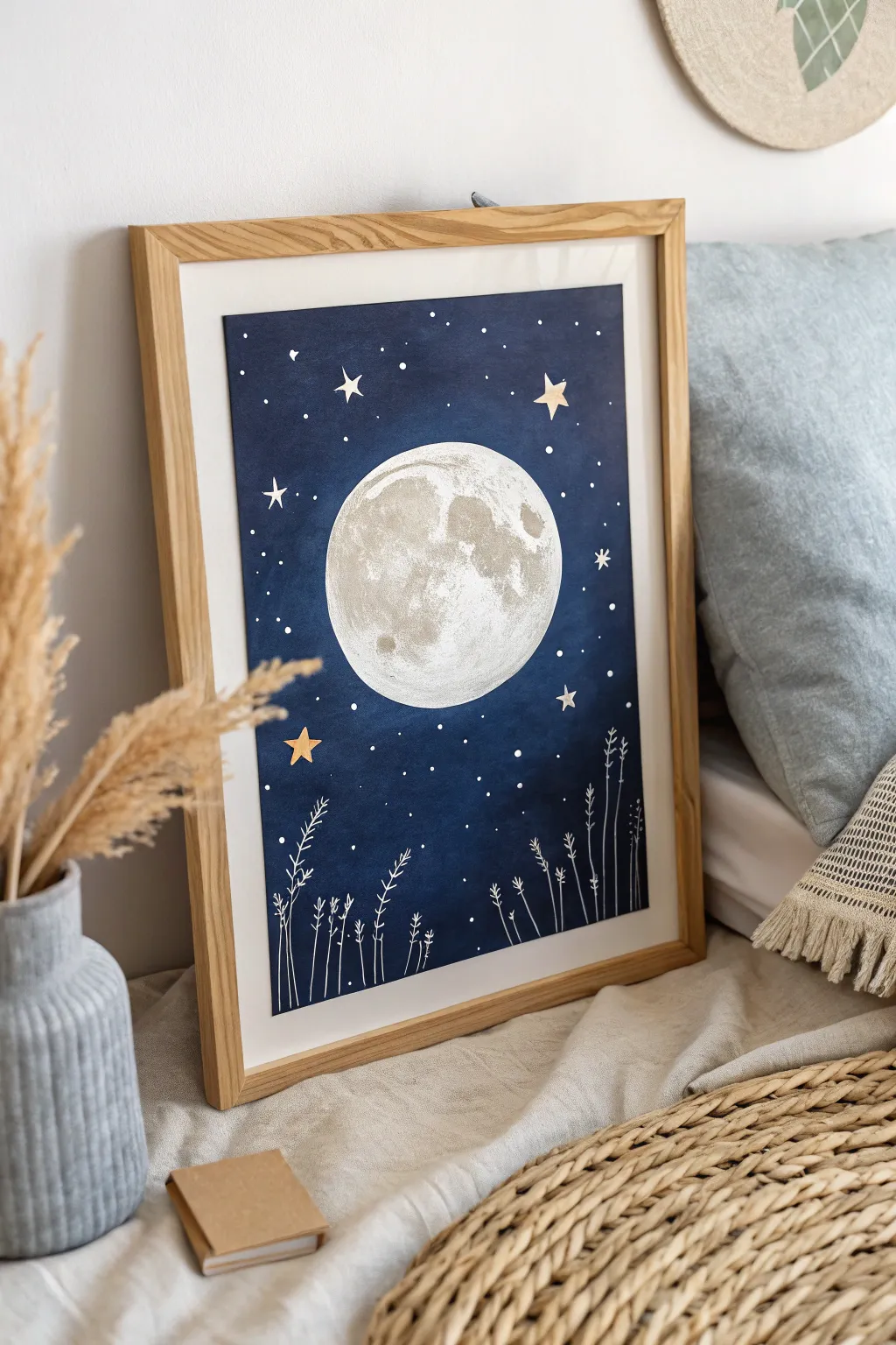 Sleep under a celestial night sky every night with this enchanting minimalist painting.