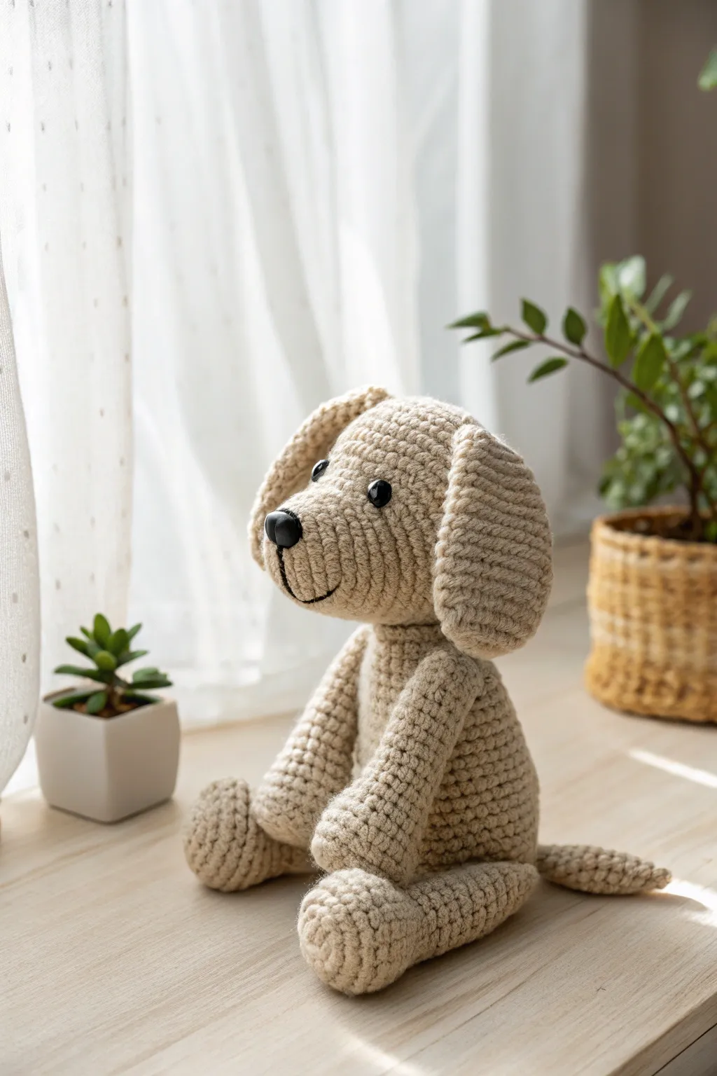 Crafted with love: This adorable amigurumi pup brings joy to any space.