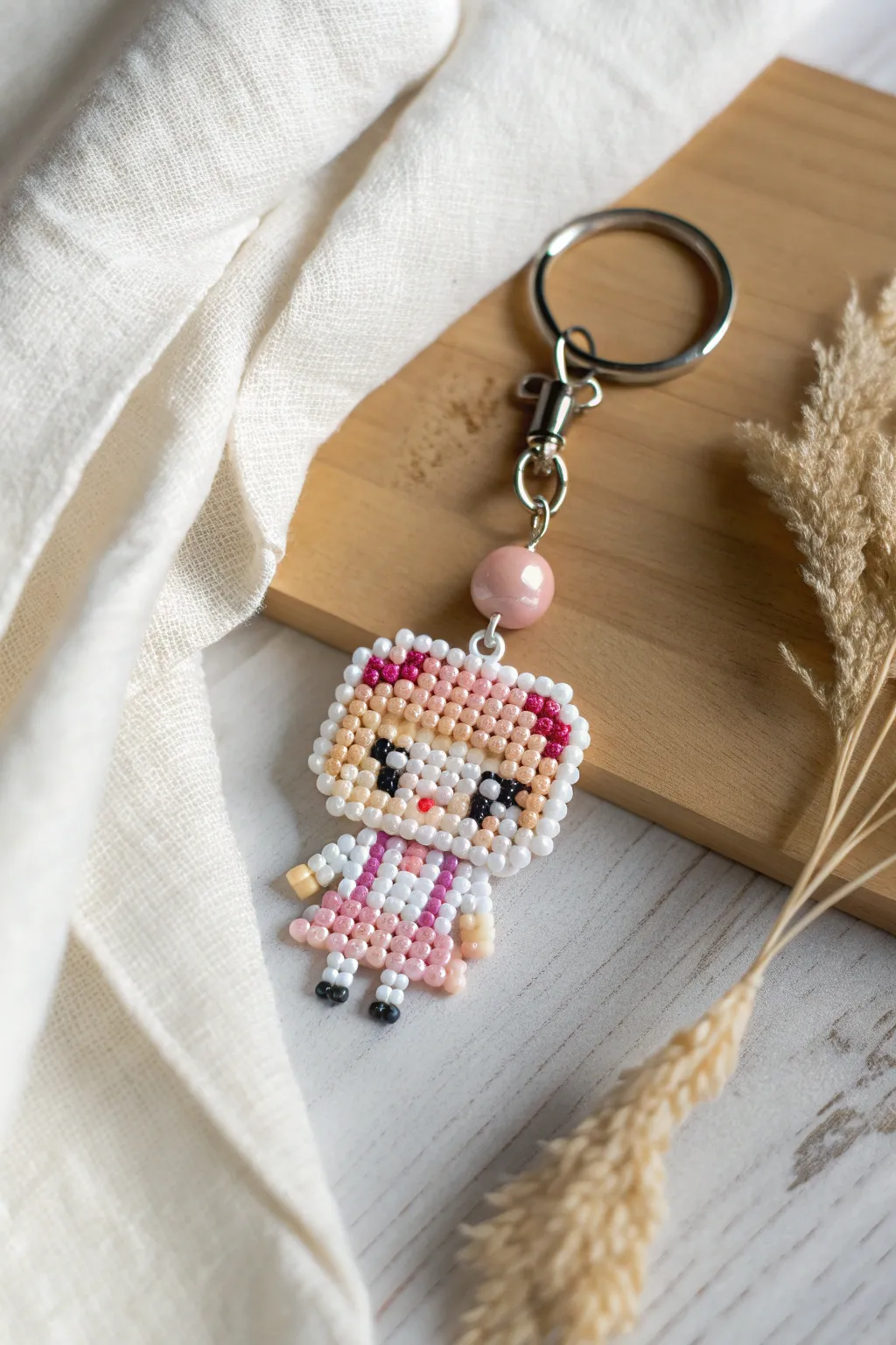 Add a touch of anime charm to your accessories with this beautifully crafted perler bead keychain!