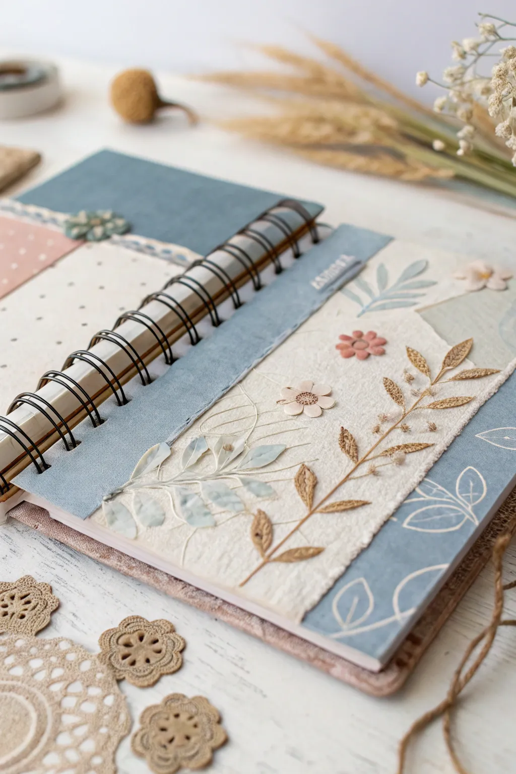 Embrace the beauty of texture with a Scandinavian twist: mixed media art journal cover.