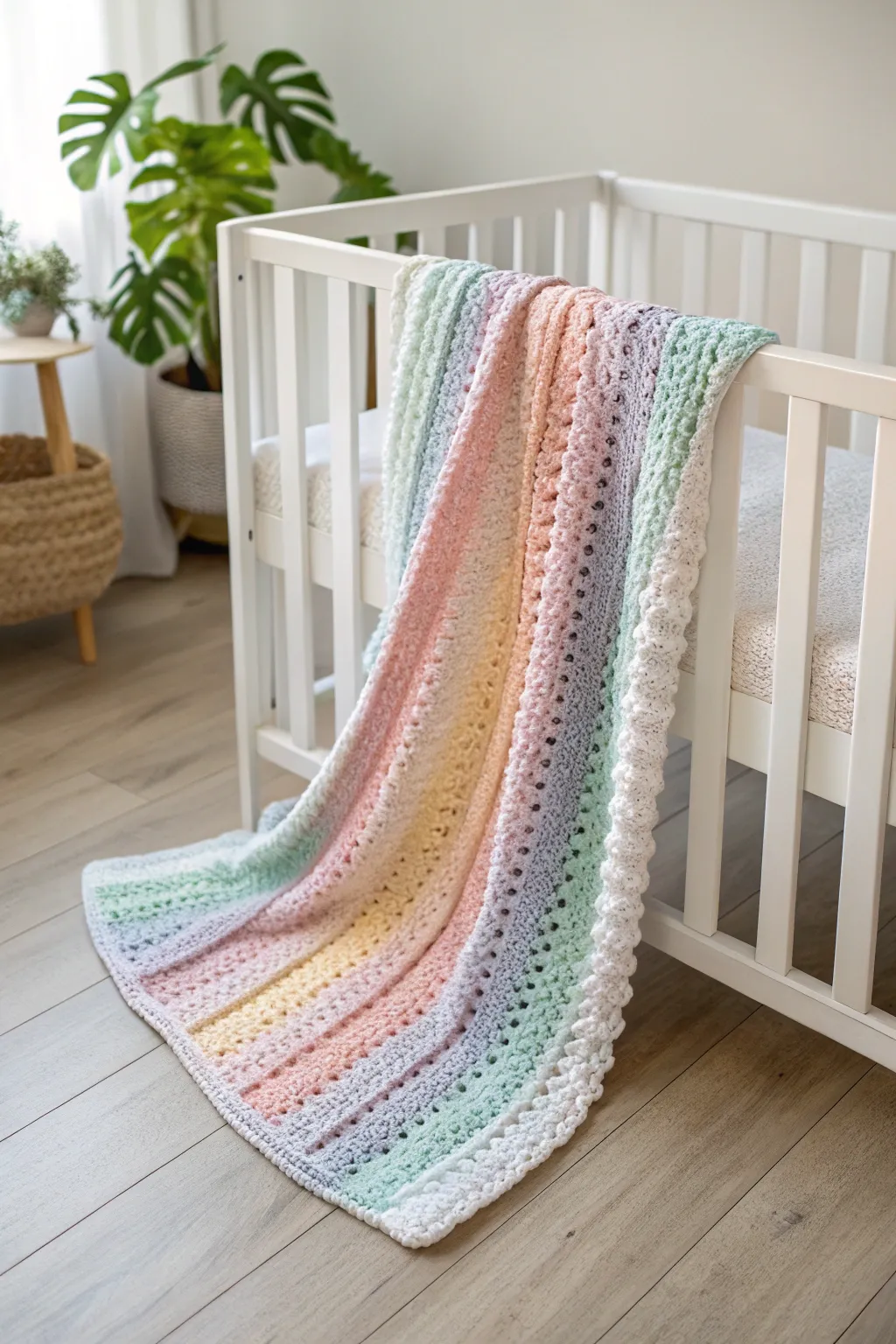 Wrap your little one in a Rainbow Crochet Wonder—where vibrant colors meet minimalist charm.