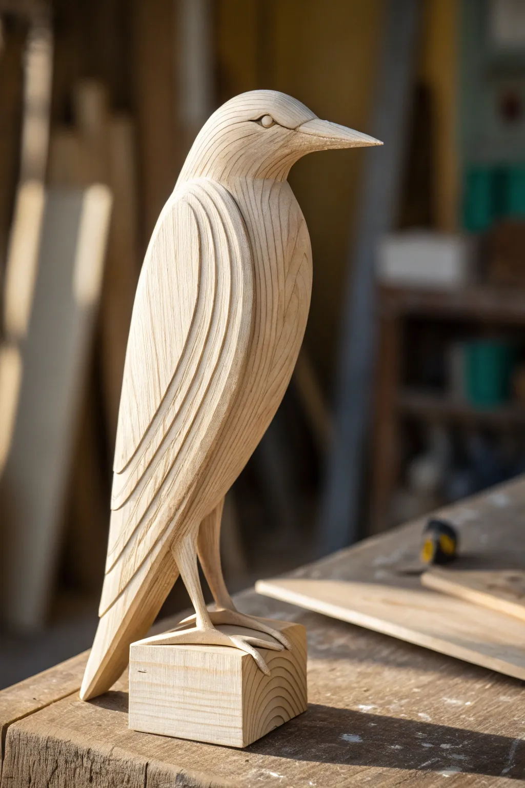 Capture the essence of nature with this exquisite balsa wood bird sculpture, a testament to skilled craftsmanship and minimalist beauty.
