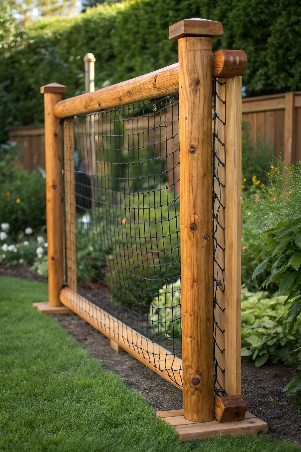 Rustic elegance meets functionality: A handcrafted wooden backstop that seamlessly blends into its natural surroundings.