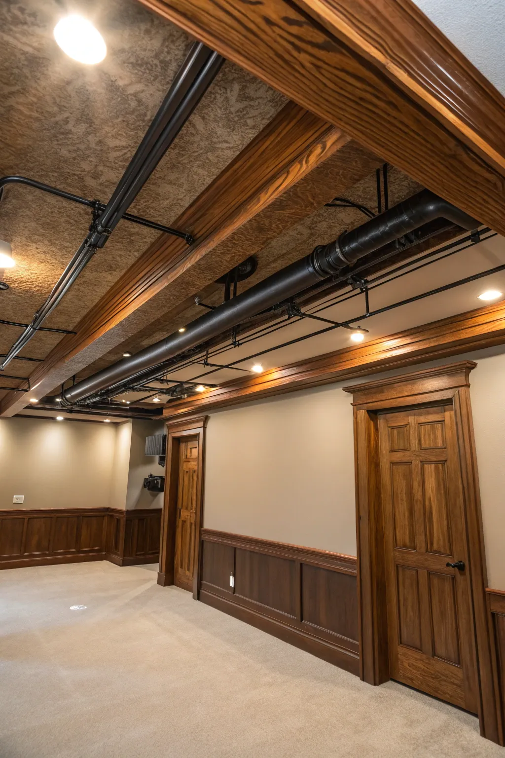 Elevate your basement with expertly framed soffits that blend utility and style.