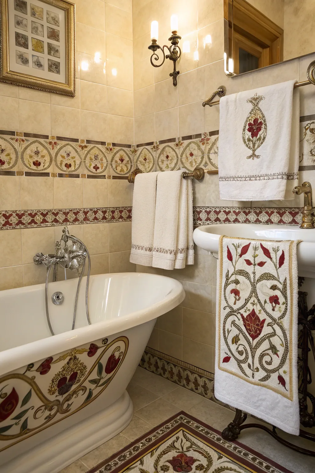 Traditional accessories set adding timeless elegance to any bathroom.