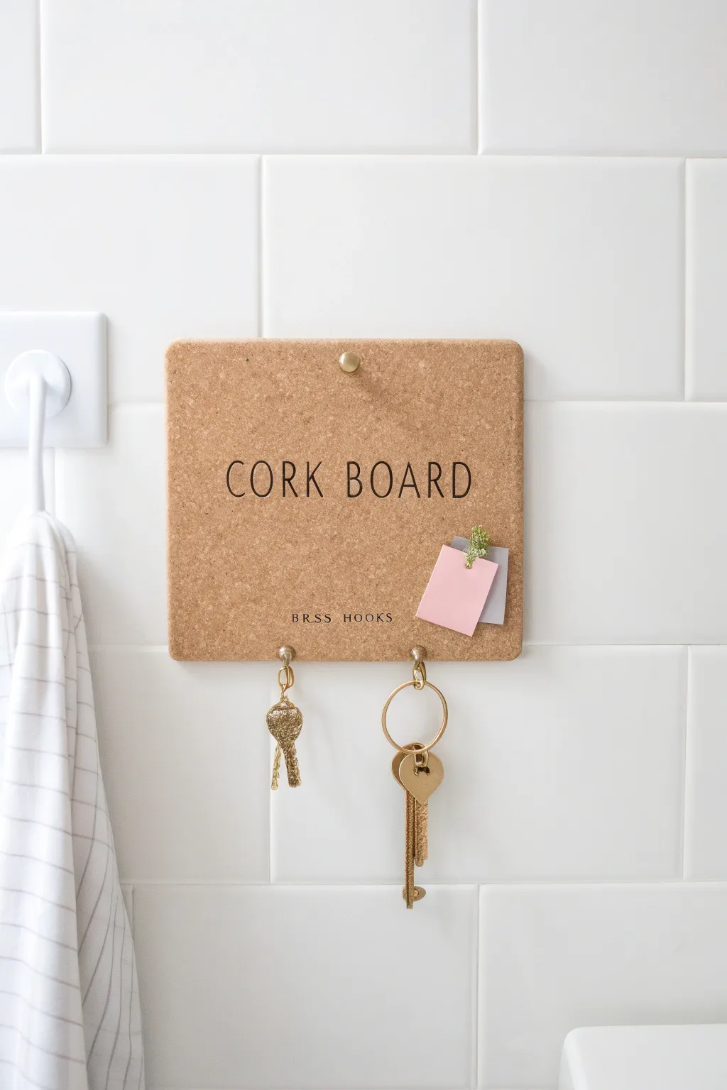 Elevate your bathroom decor with this chic cork board key organizer—where simplicity meets function.