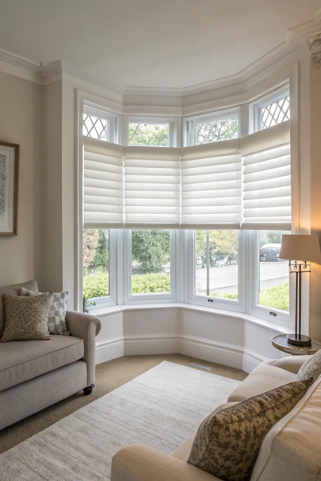 Modern faux shades in a minimalist living room.
