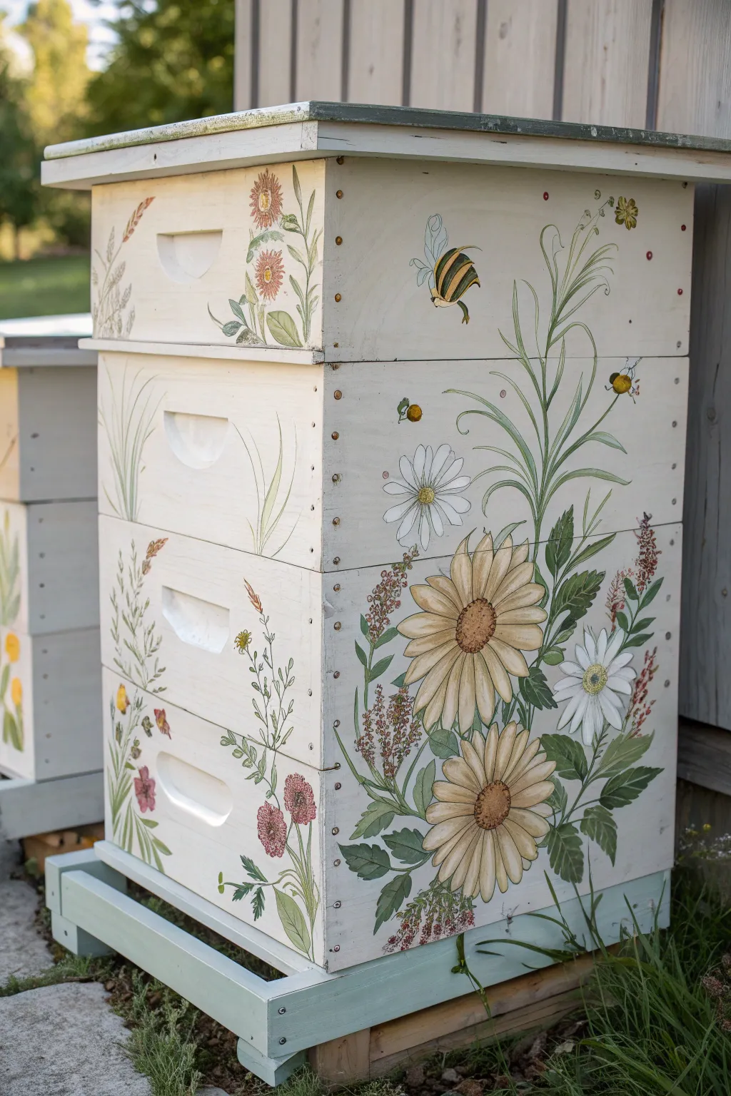 Embrace the charm of nature with a floral-inspired beehive design, where simplicity meets elegance.