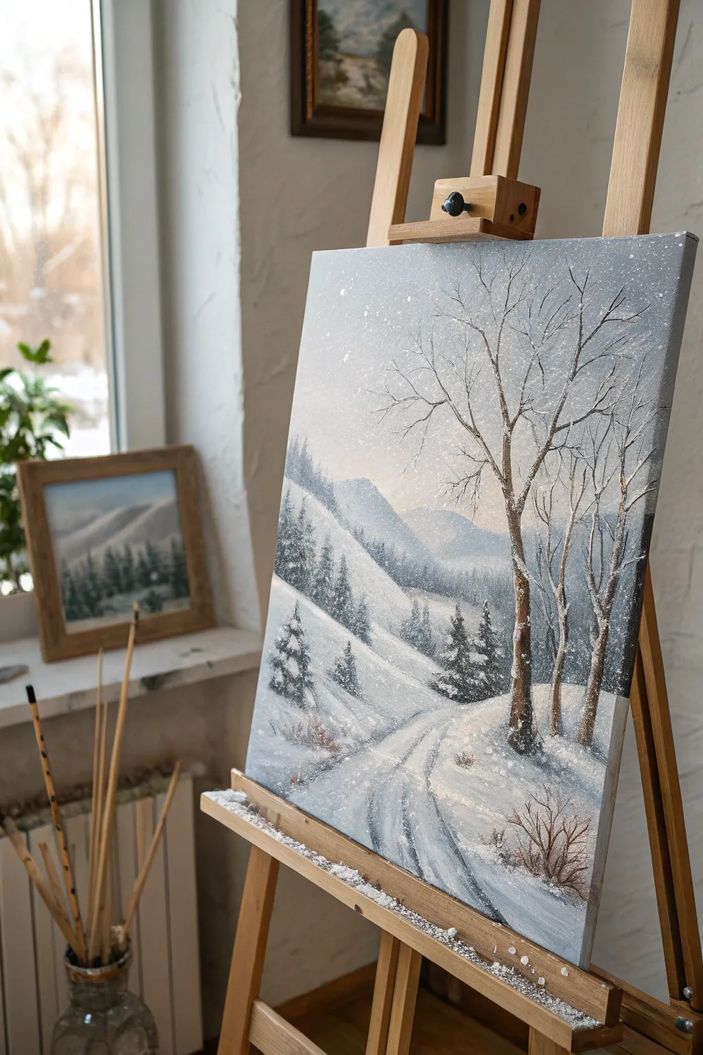 Capture the serene beauty of winter with this minimalist Winter Wonderland painting. Perfect for adding a touch of snowy charm to your home.