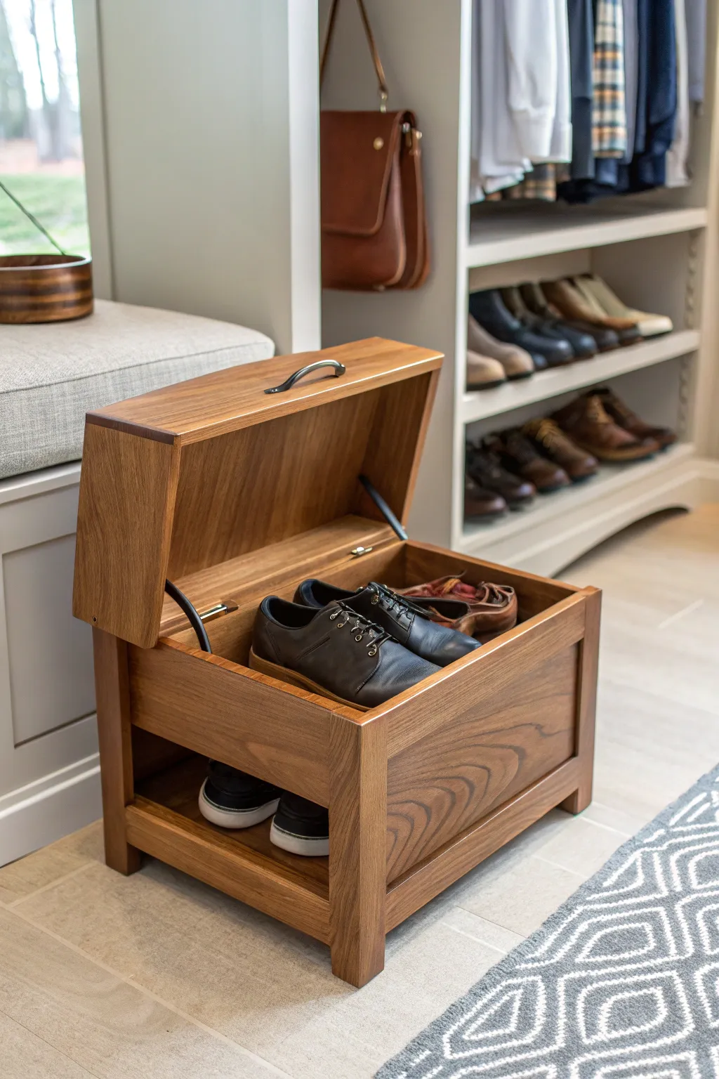 Elevate your organization game with this stylish shoe storage booster stool—perfect for reaching new heights in both style and functionality!