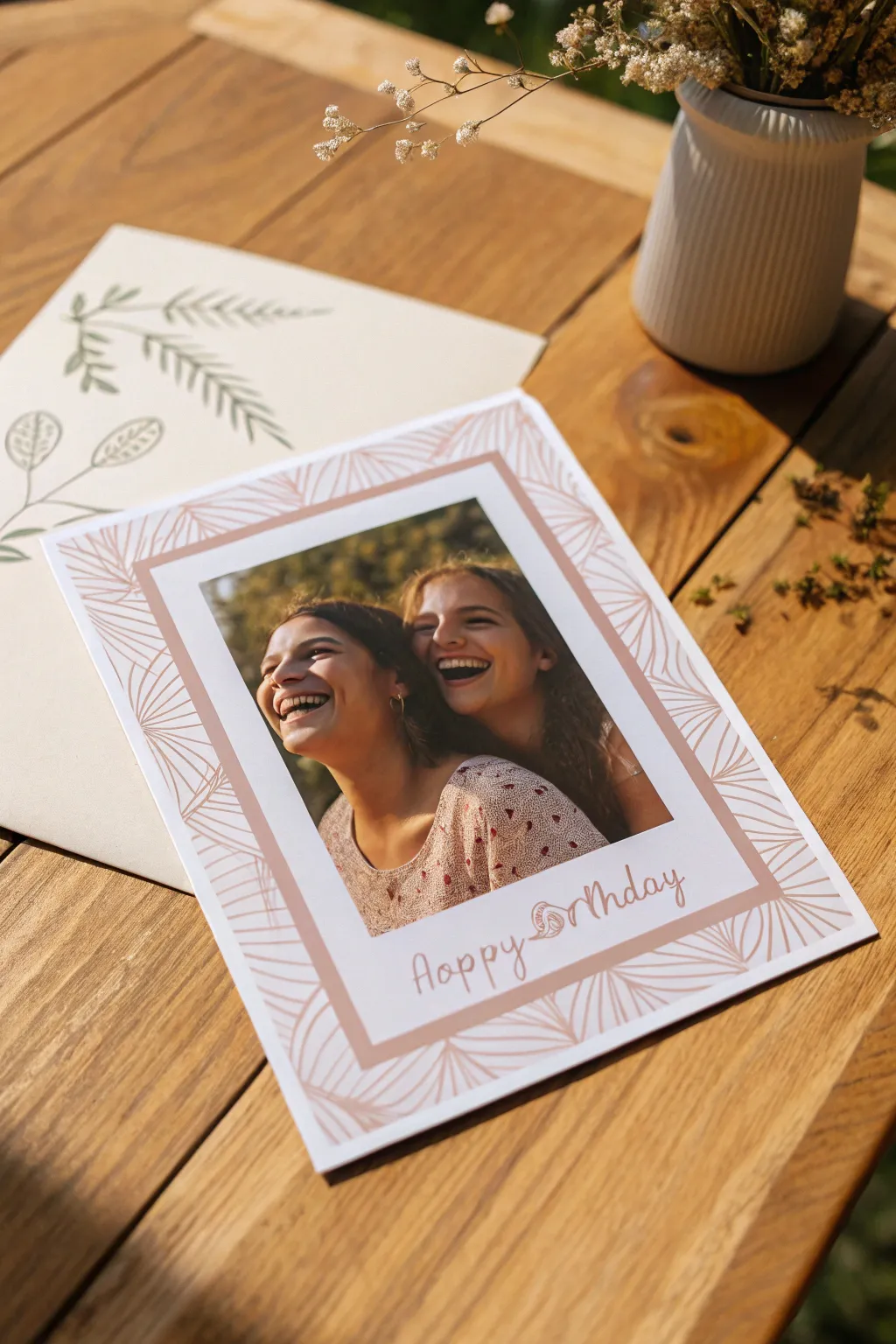 Capture the joy of sisterhood with a personalized photo card that speaks to the heart.