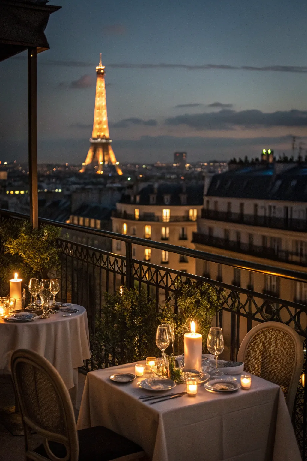 Dine above the twinkling lights of Paris for an enchanted evening.
