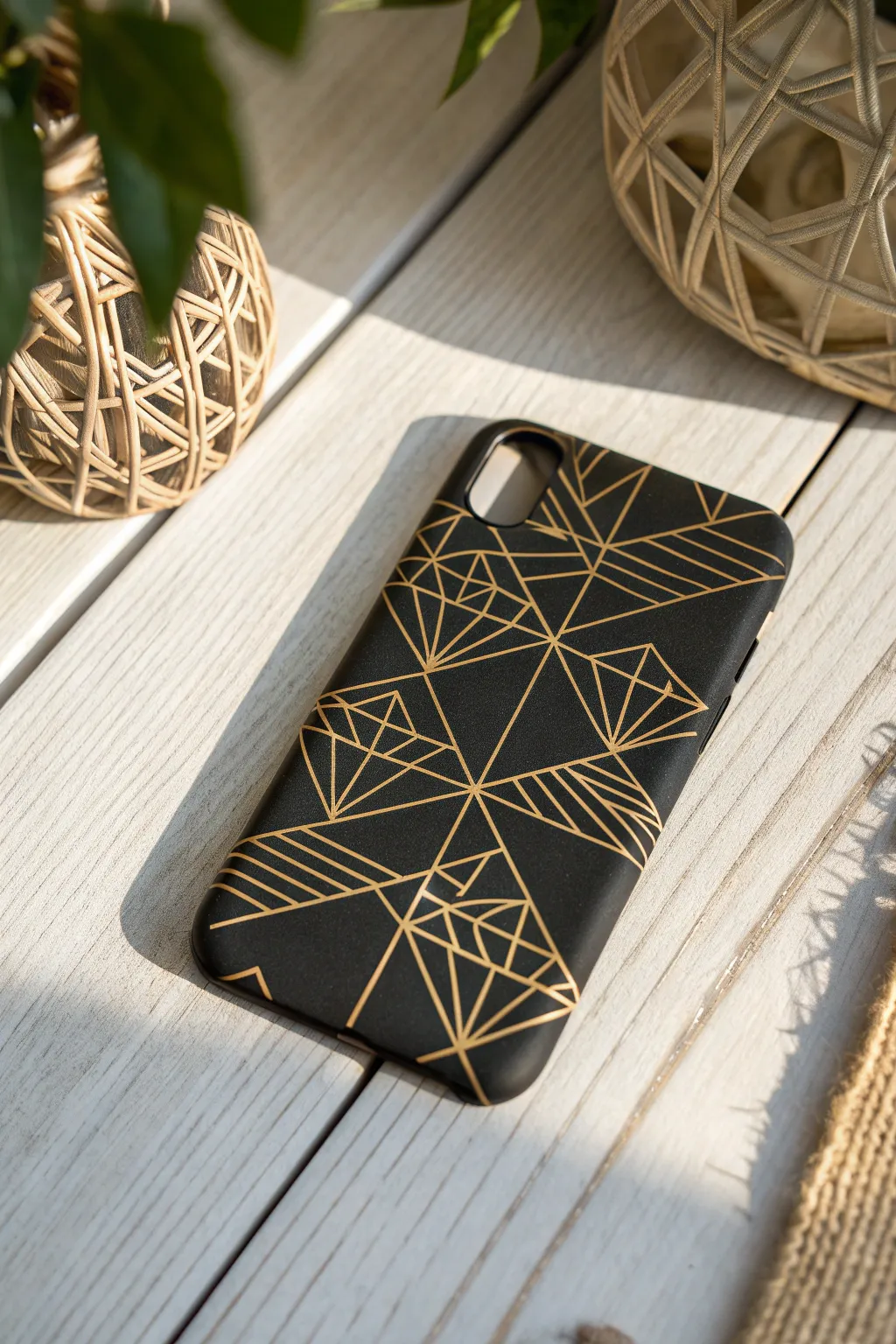 Elevate your phone case with chic gold geometry for a touch of minimalist elegance.